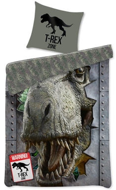 Dinosaur Sengetøj 140x200 cm - T-rex - 2 i 1 design - 100% bomuld